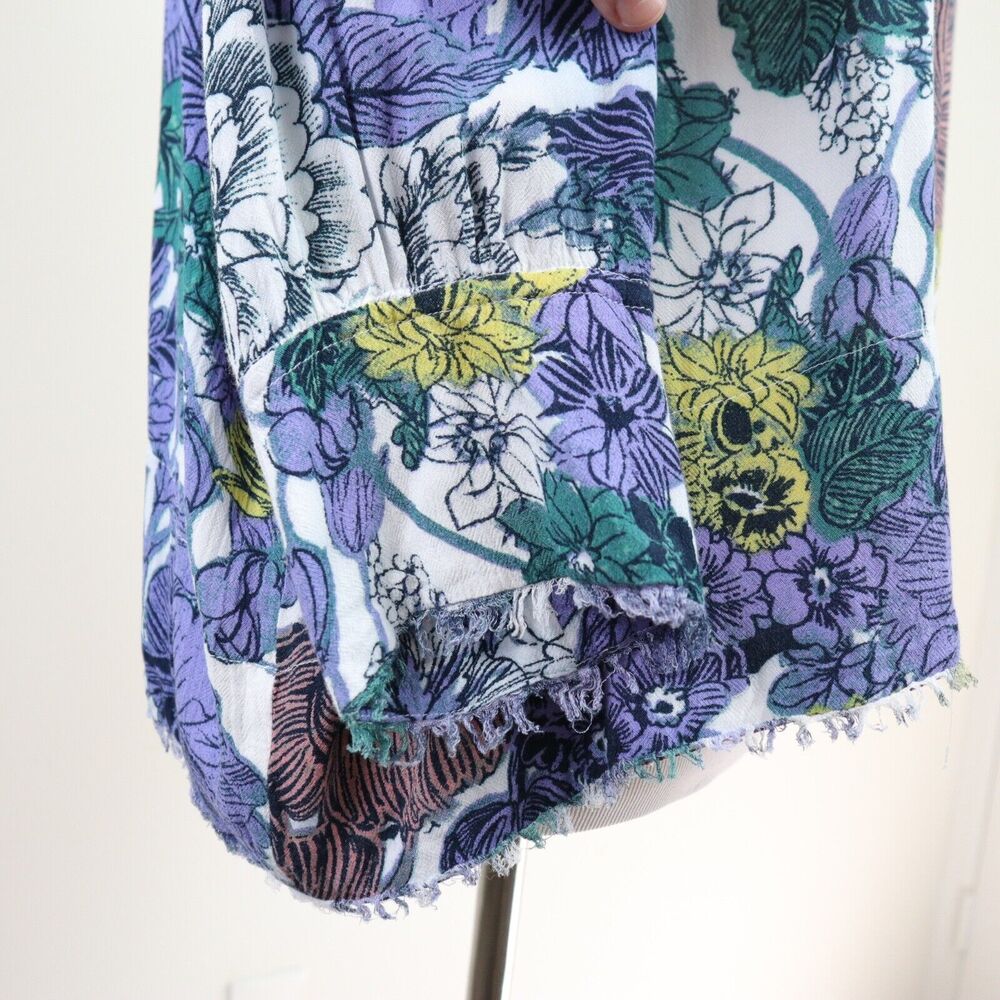 Anthropologie Maeve Size M Popover Blouse 3/4 Sleeve Fray Edge Floral - Picture 7 of 10